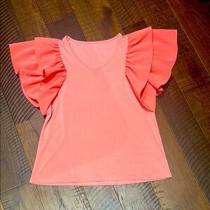 V neck ruffle sleeve top